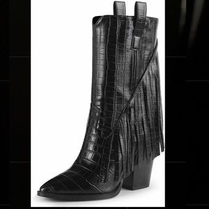 Mid calf western fringe heel